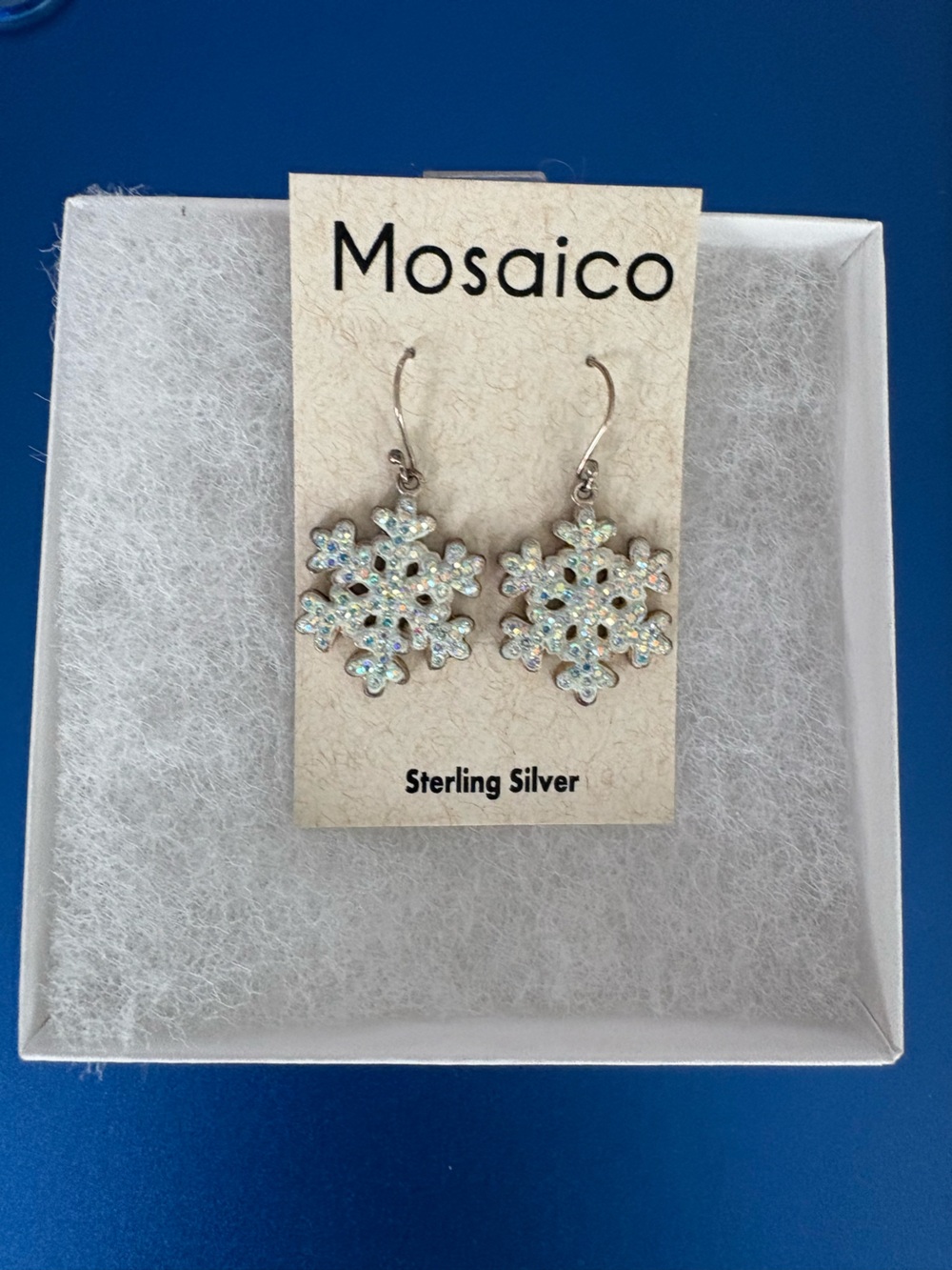 Mosaico Sterling Silver Snowflake Dangle Earrings with Austrian  Crystals